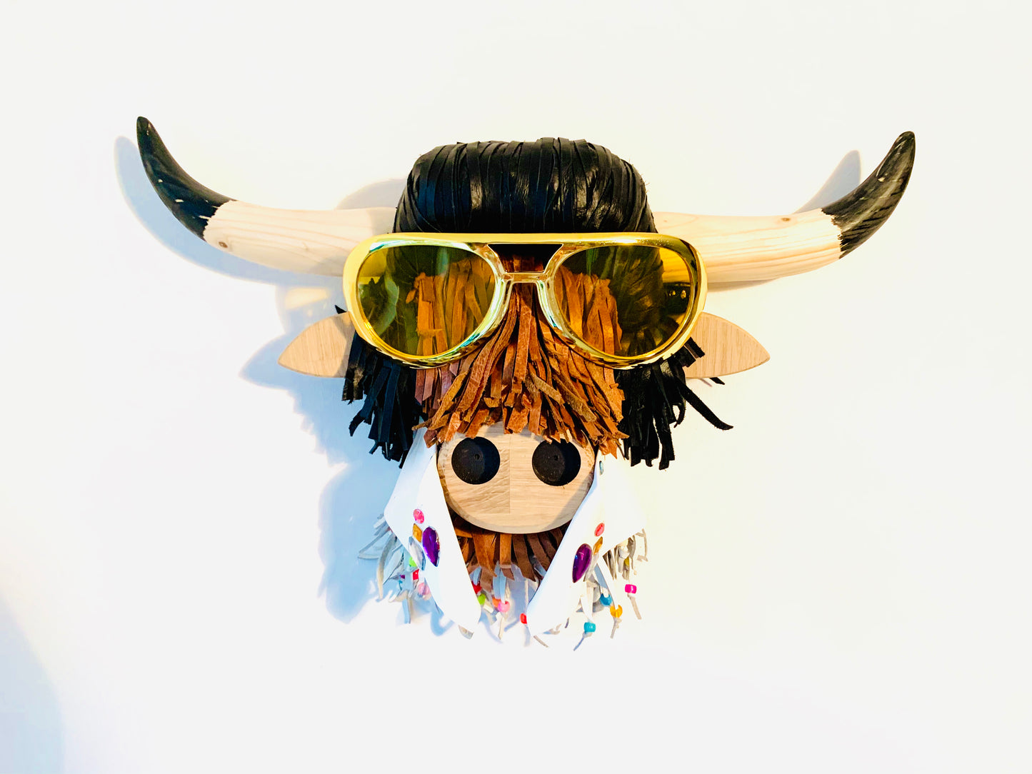 Wall Mounted Elvis Presley Style Highland Cow