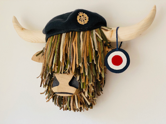 Wall Mounted Military Highland Cow Head